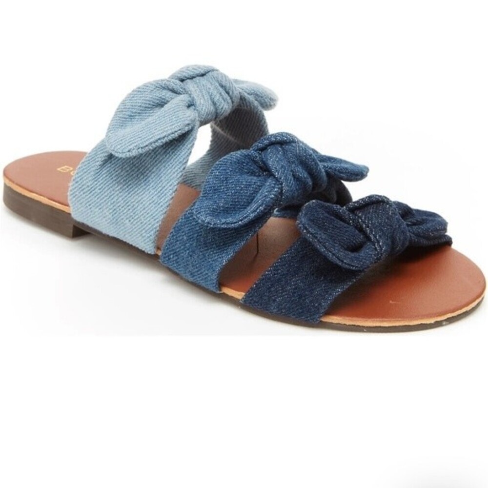 NIB BCBG Girls Caden Denim Bow Strap Slide Sandals shoes Size 11